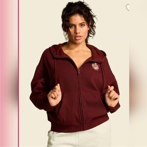 Pink Victoria’s Secret Ivy Fleece Campus Full-Zip Hoodie ,Wild Rose,Size XL